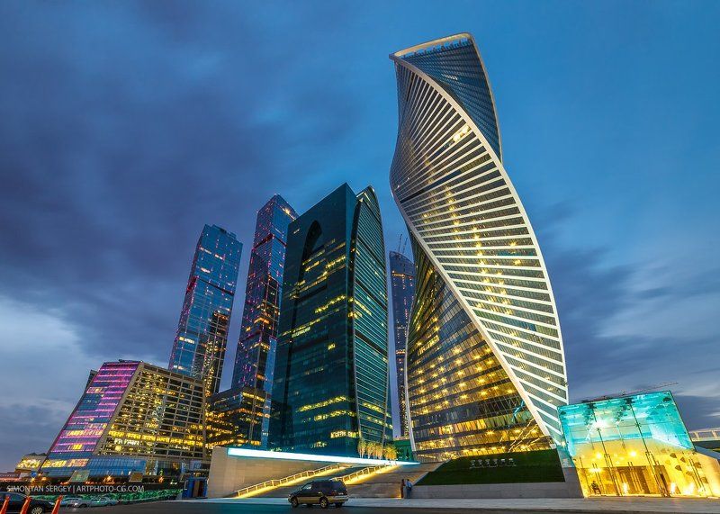 москва, сити, бизнес, центр, вечер, закат, подсветка Москва-Сити фото превью