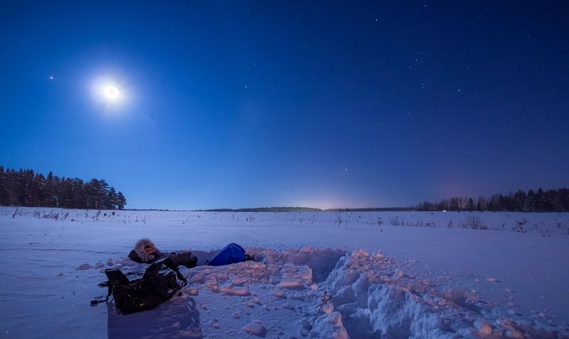 зима, ночь, луна, звезды, снег, мороз Night walk фото превью