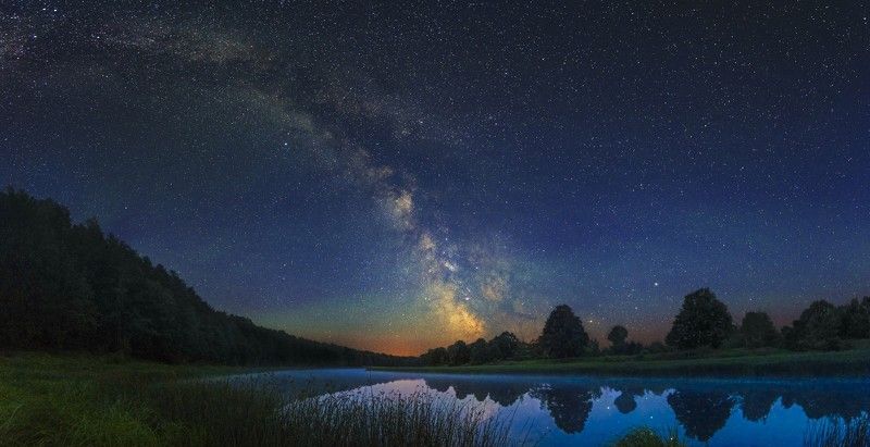 Млечный путь, звезды, звездное небо, ночь, ночной пейзаж, стрелец, галактика, астрофото, река, старик, озеро, вода, лес, деревья, ночной пейзаж, пейзаж Тихая ночь фото превью