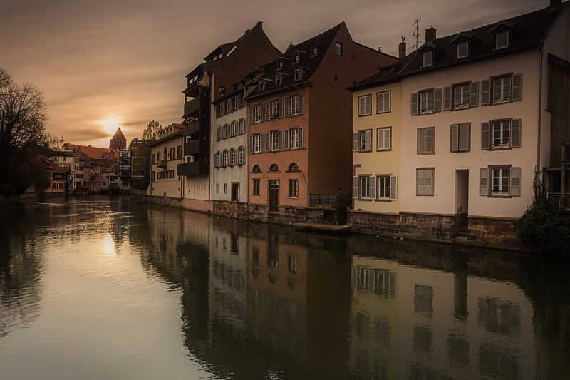 sky sunrise city spring street water river travel sun clouds europe rain urban architecture cityscape bridge building france storm strasbourg alsace petite france Bas-Rhin Silent Morning фото превью