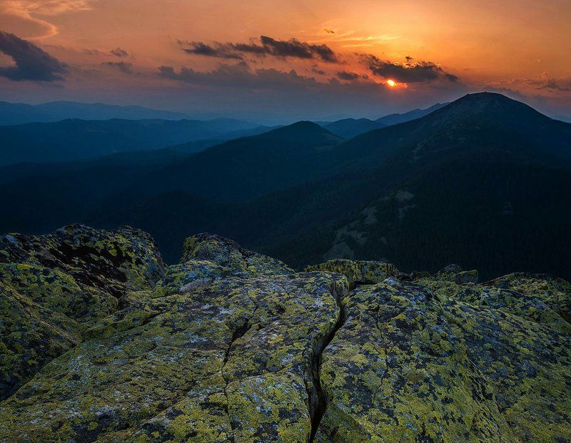 захід сонця, гори, пейзаж  фото превью