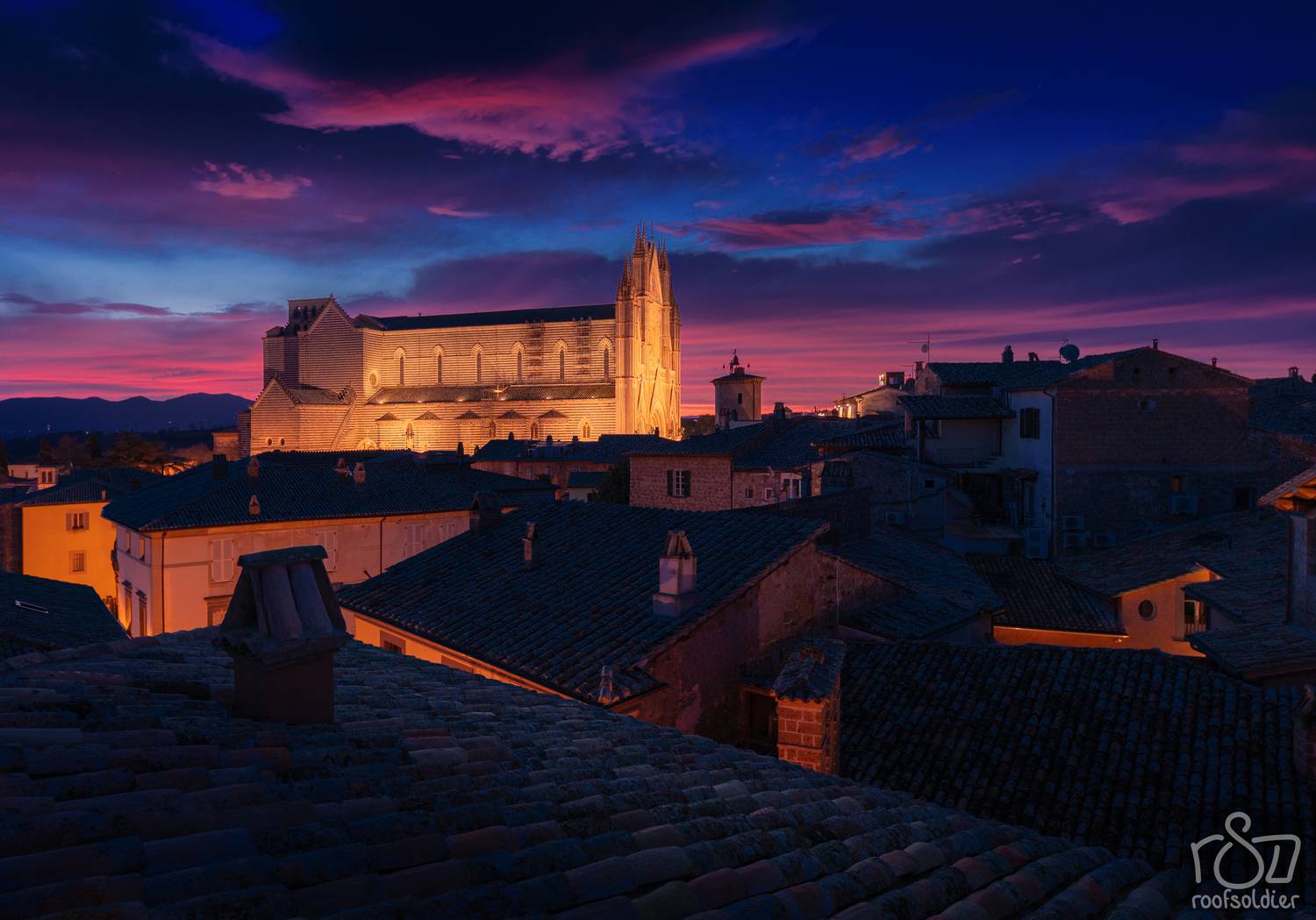 Italy, city, cityscape, architecture, roof, rooftop, orvieto, urban, postcard, sunset, sunrise, cathedral, church, Голубев Алексей