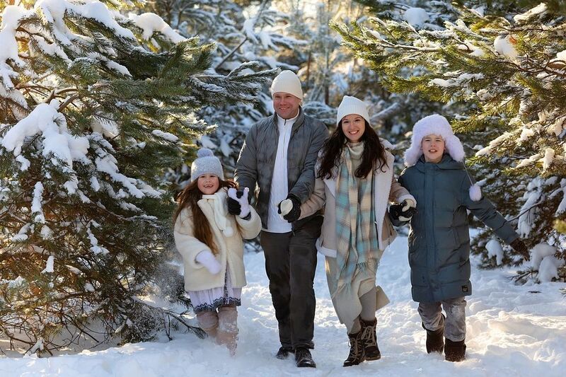 Семья, папа, мама, брат, сестра, зима, снег, мороз, лес Семья фото превью