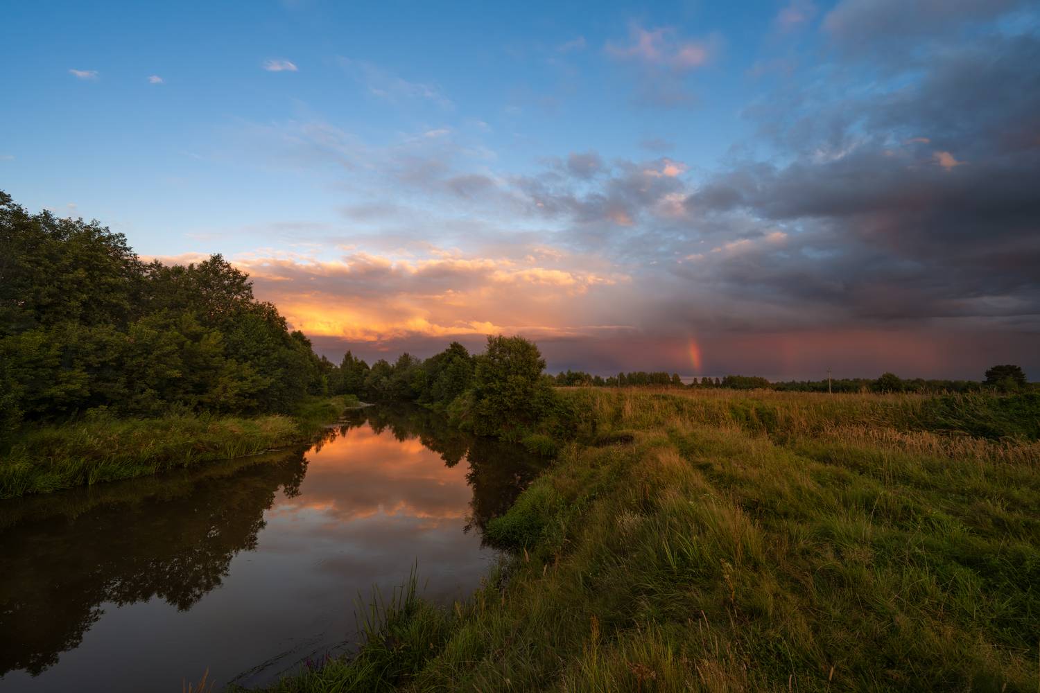 вечер,закат,небо,облака,тучи,река,отражение,радуга, Виталий Полуэктов