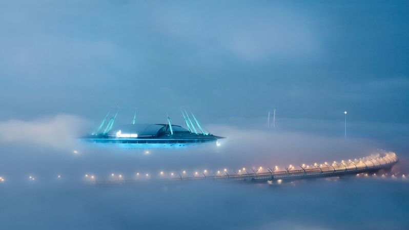 санкт-петербург, газпром арена, туман, стадион, крестовский остров, западный скоростной диаметр, Они прилетели! фото превью