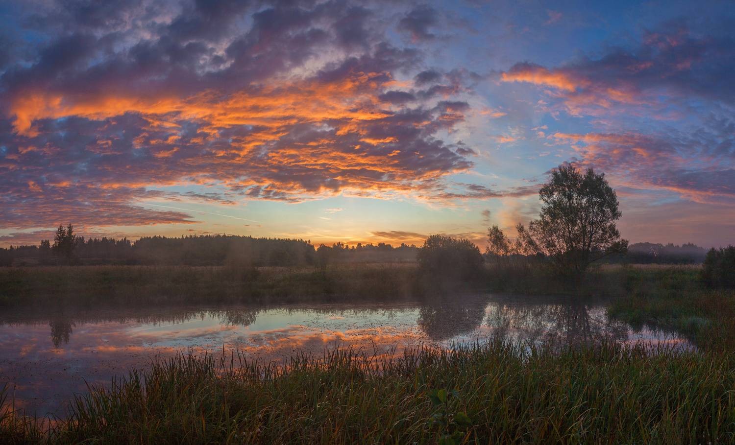 облака, пруд, осень, Свистков Александр