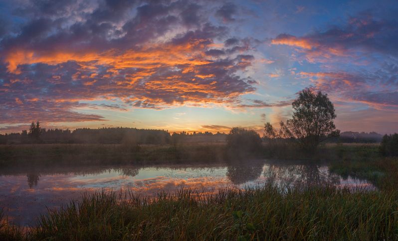 облака, пруд, осень  фото превью