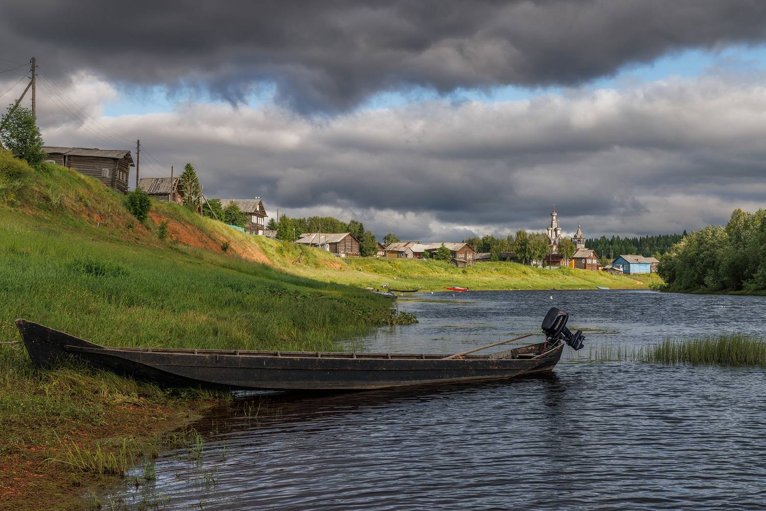 кимжа, река, лодка, ейзаж, облака, Морозов Сергей