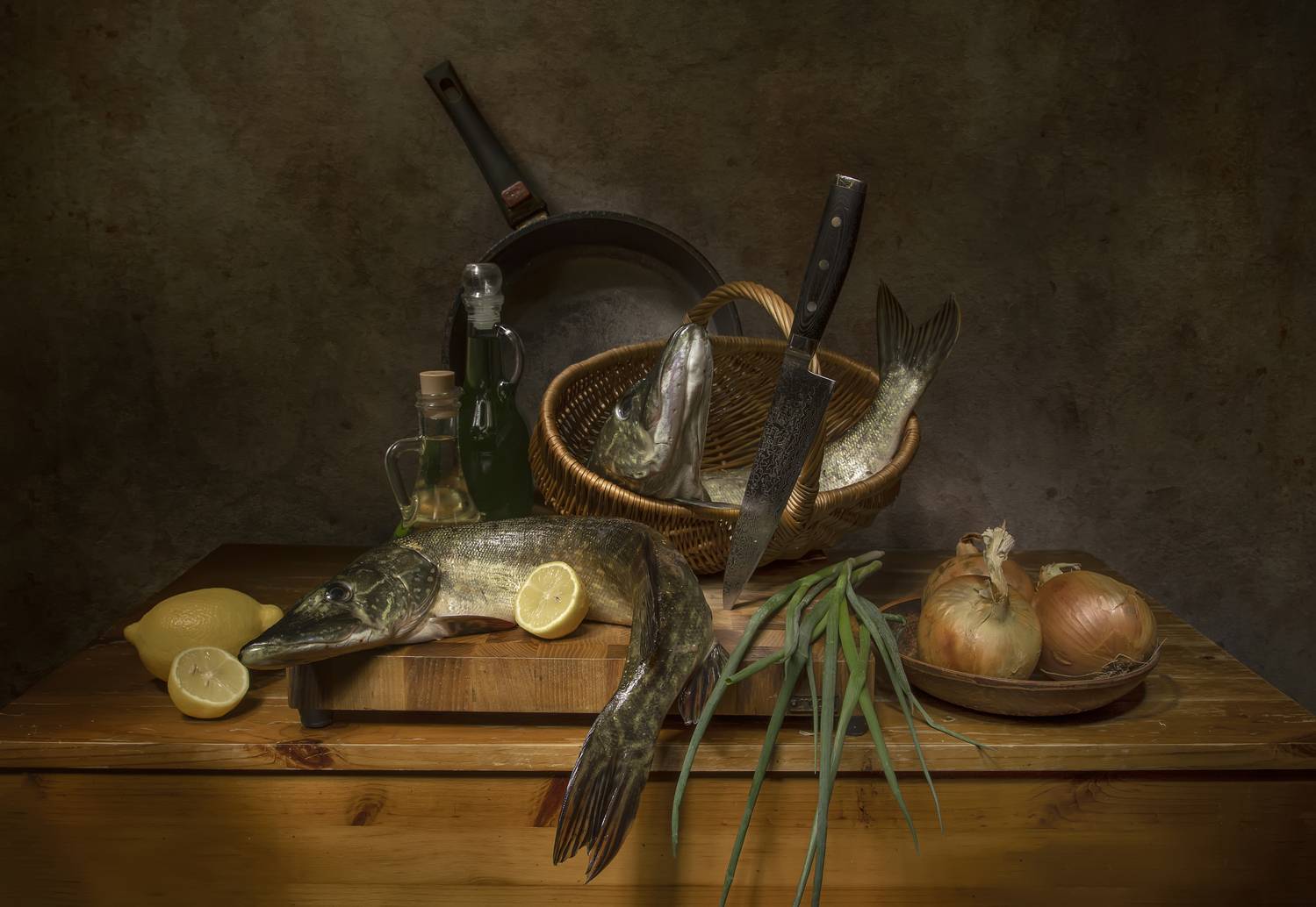 натюрморт, щука, лук, лимон, Татьяна Феденкова