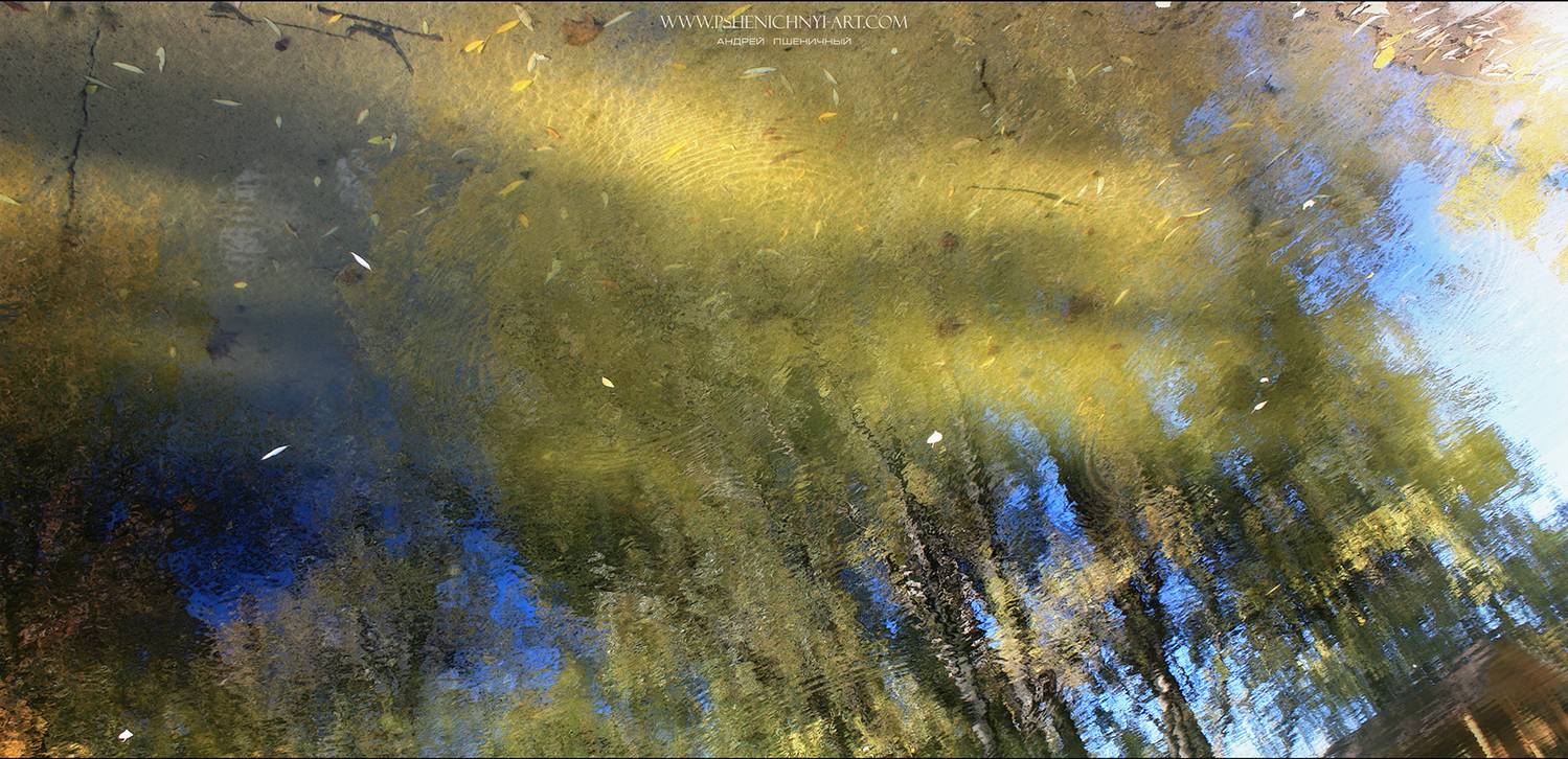 осень, живопись, листья, отражение, пейзаж, абстракция, импрессионизм, палитра, краски, октябрь, Пшеничный Андрей