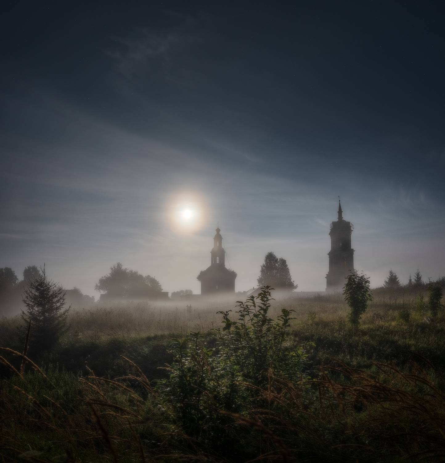 ночь, луна, село, церковь, Сергей Буторин
