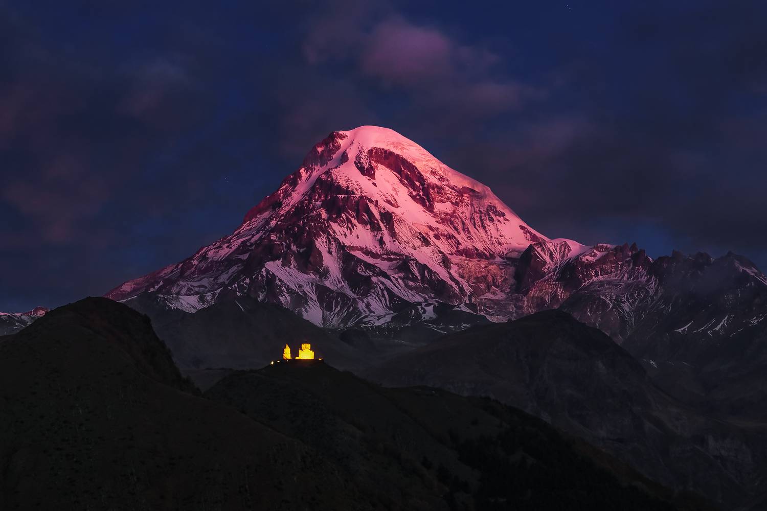 кавказ, горы, грузия, georgia, гора, казбек, рассвет в горах, горы на рассвете, mountains, синий час, Zakharov Armen