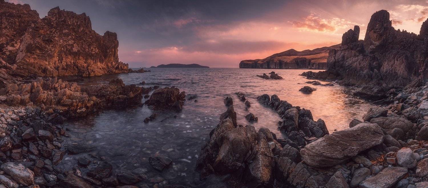 весна, вечер, закат, камни, море, небо, скалы, Андрей Кровлин