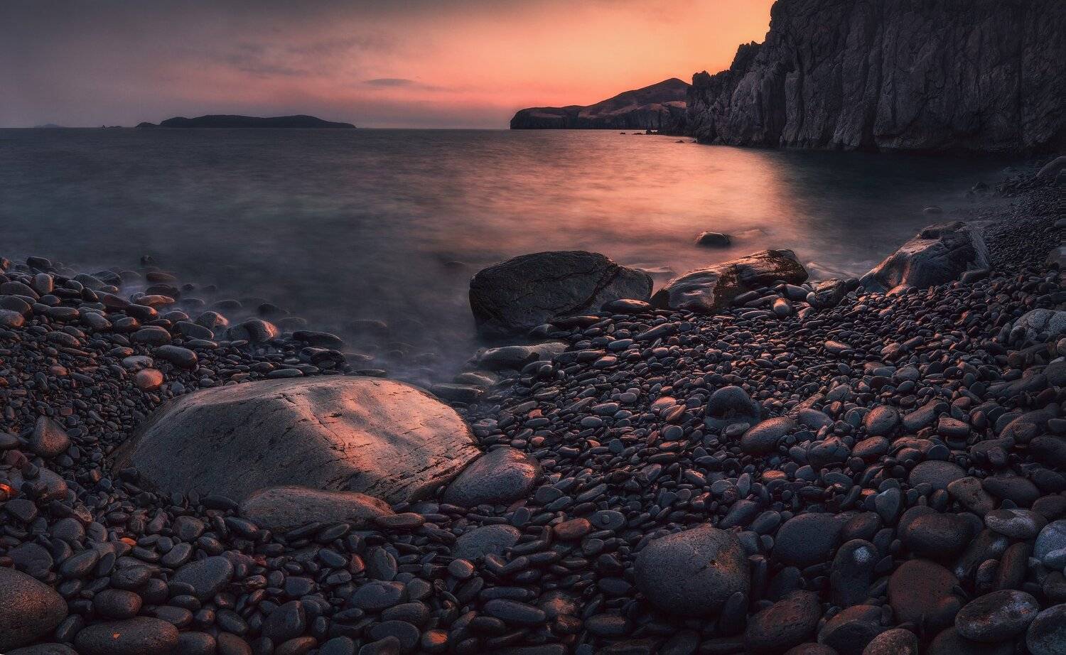 Вечер, Закат, Камни, Море, Небо, Скалы, Андрей Кровлин