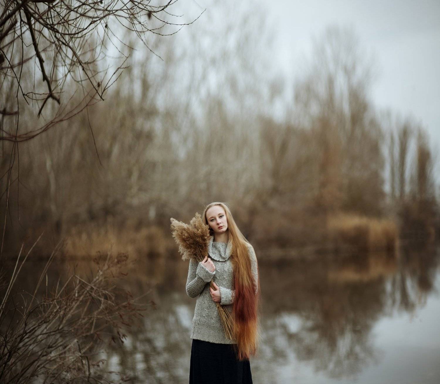Портрет девушки, камыши, пейзаж, спокойствие, Иван