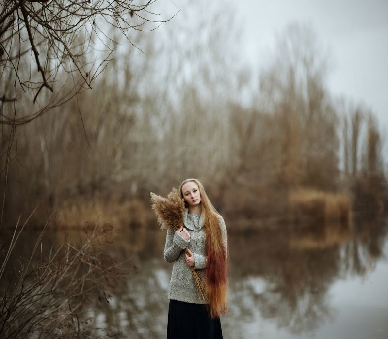 Портрет девушки, камыши, пейзаж, спокойствие Безмятежность фото превью