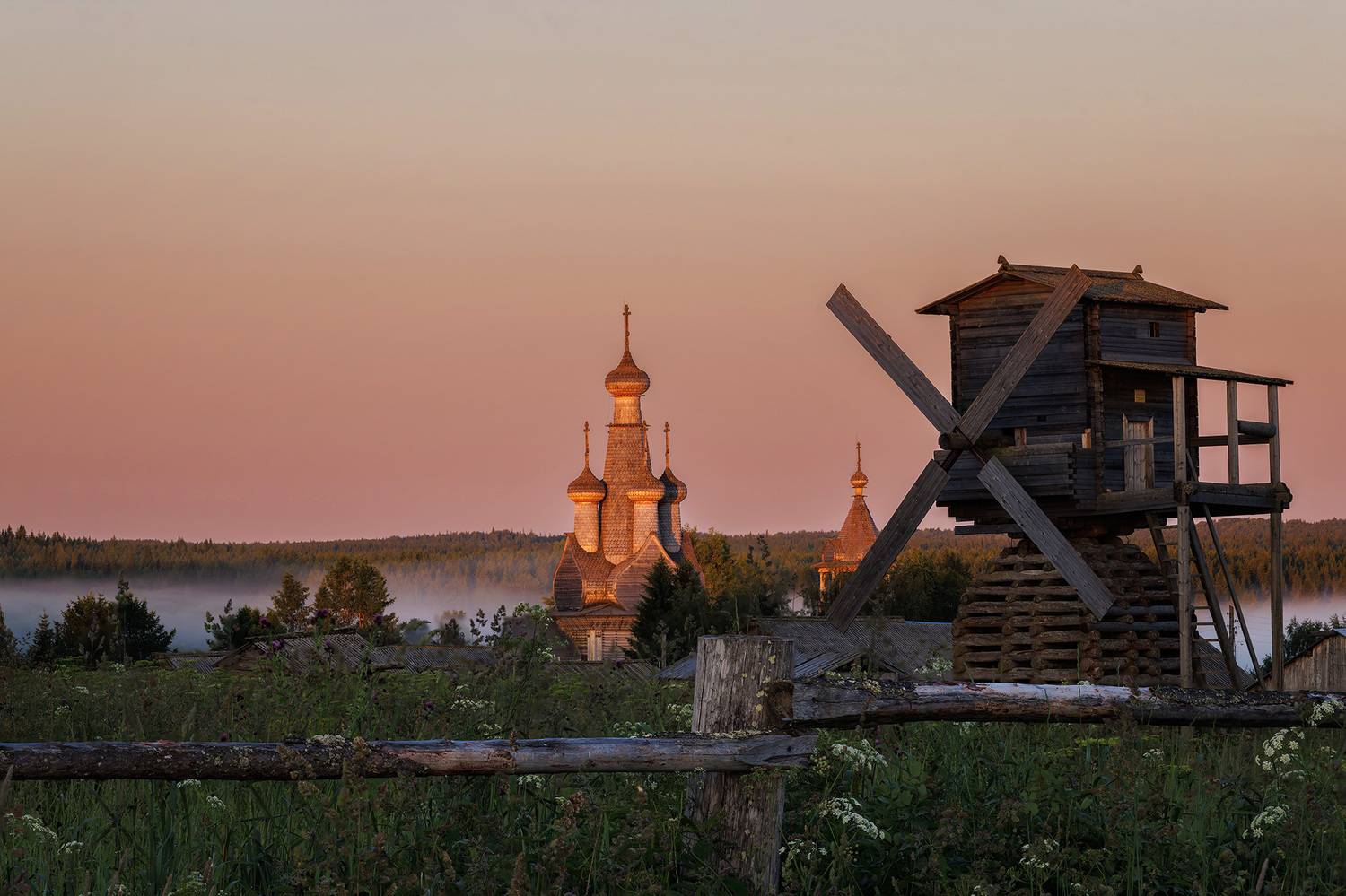 кимжа, мельница, церковь, рассвет, Морозов Сергей
