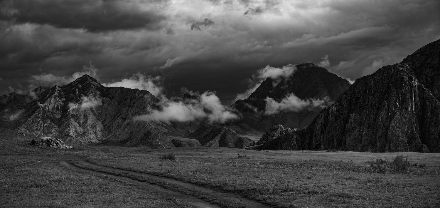 алтай, горы, облака, дорога, чб, монохром, Игорь Токарев