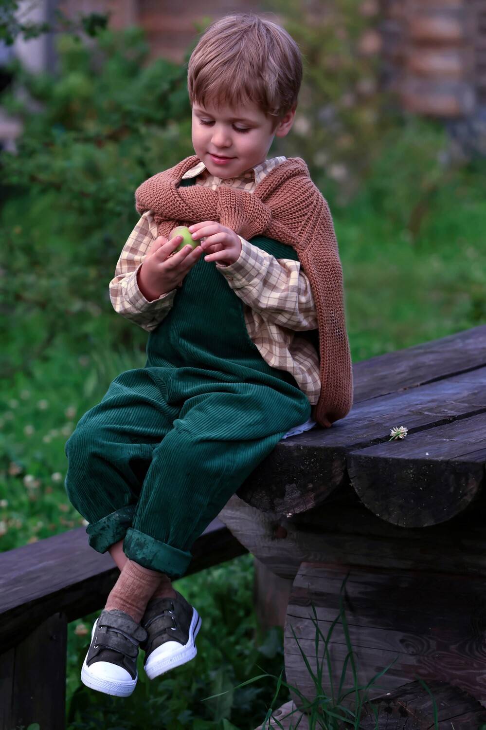 Мальчик, летний вечер, деревня, яблоко, портрет ребенка, деревянный стол, Герцен Наталья