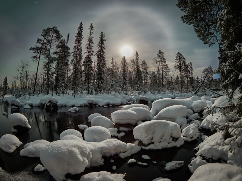 кольский, ночь, луна Лунное гало фото превью