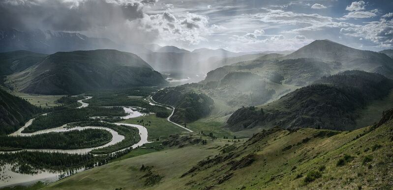 алтай, чуя, чуйский тракт, дождь, горы Чуйские изгибы фото превью