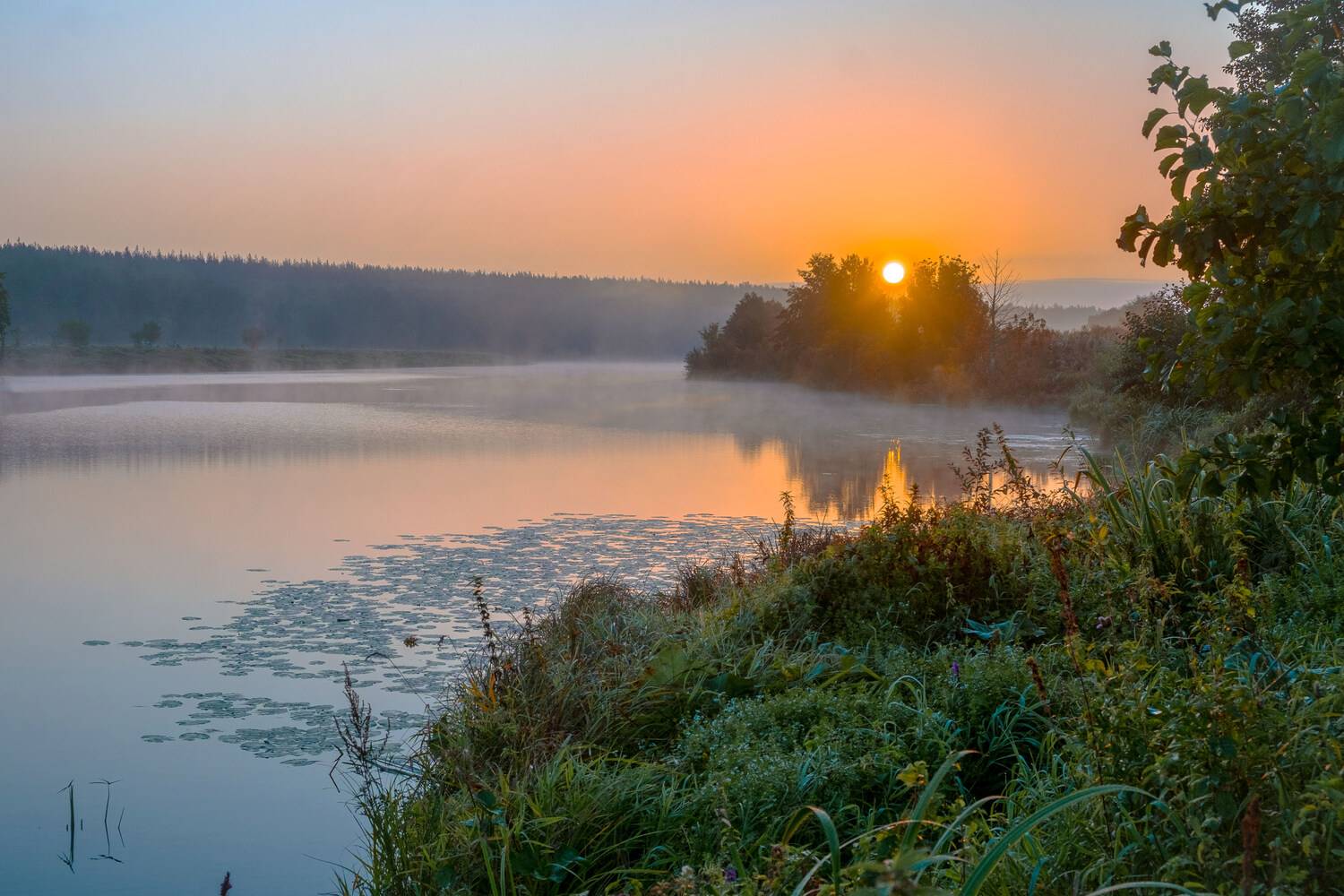 осень утро озеро отражение природа пейзаж, Александр Строков