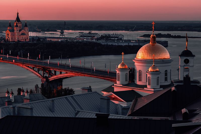 нижний новгород, волга, ока, набережная, закат, вечер, лето  фото превью