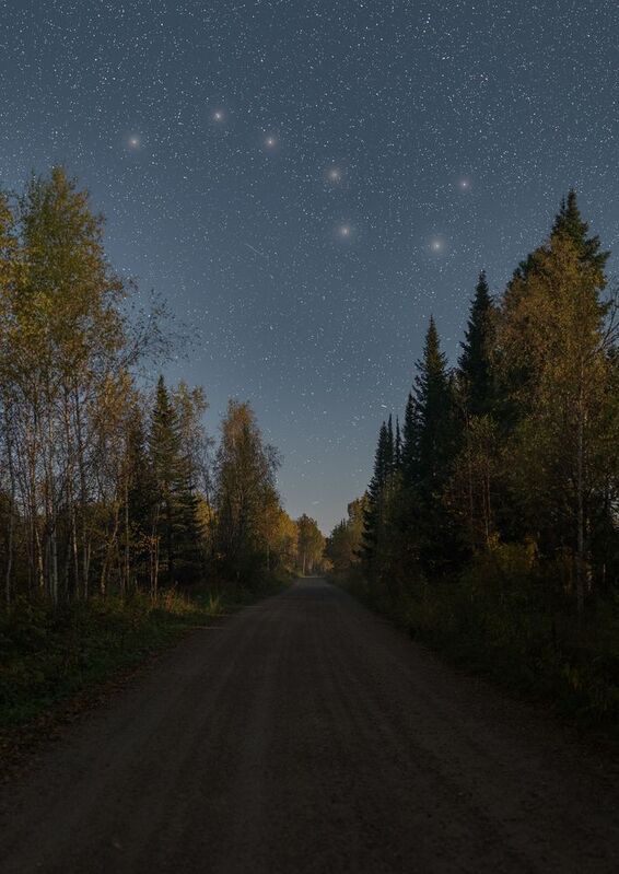 ночь, тайга, сибирь, лунная ночь, большая медведица, звезды Путеводная медведица фото превью