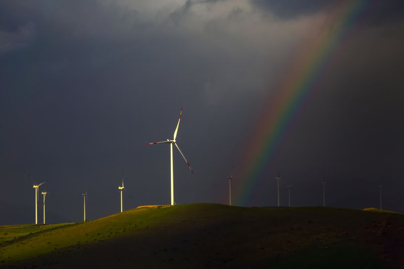 радуга ветряк пейзаж Ветряки фото превью