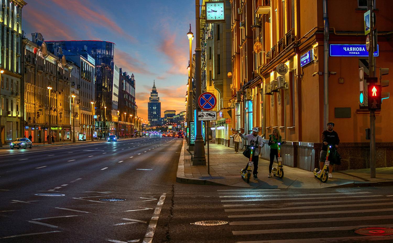 москва, вечер, 1я-тверская-ямская, самокаты, закат,, Виктор Климкин