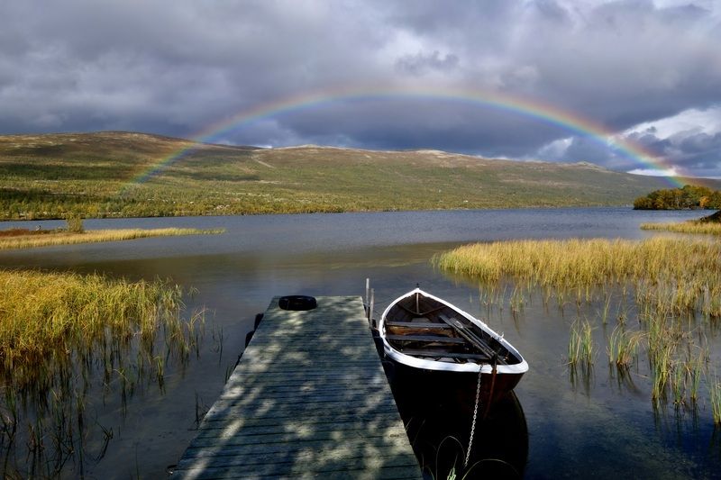 Landscapes, Norway, Dovre National Park, Autumn, Rainbow, Colors,  Мост в осень фото превью