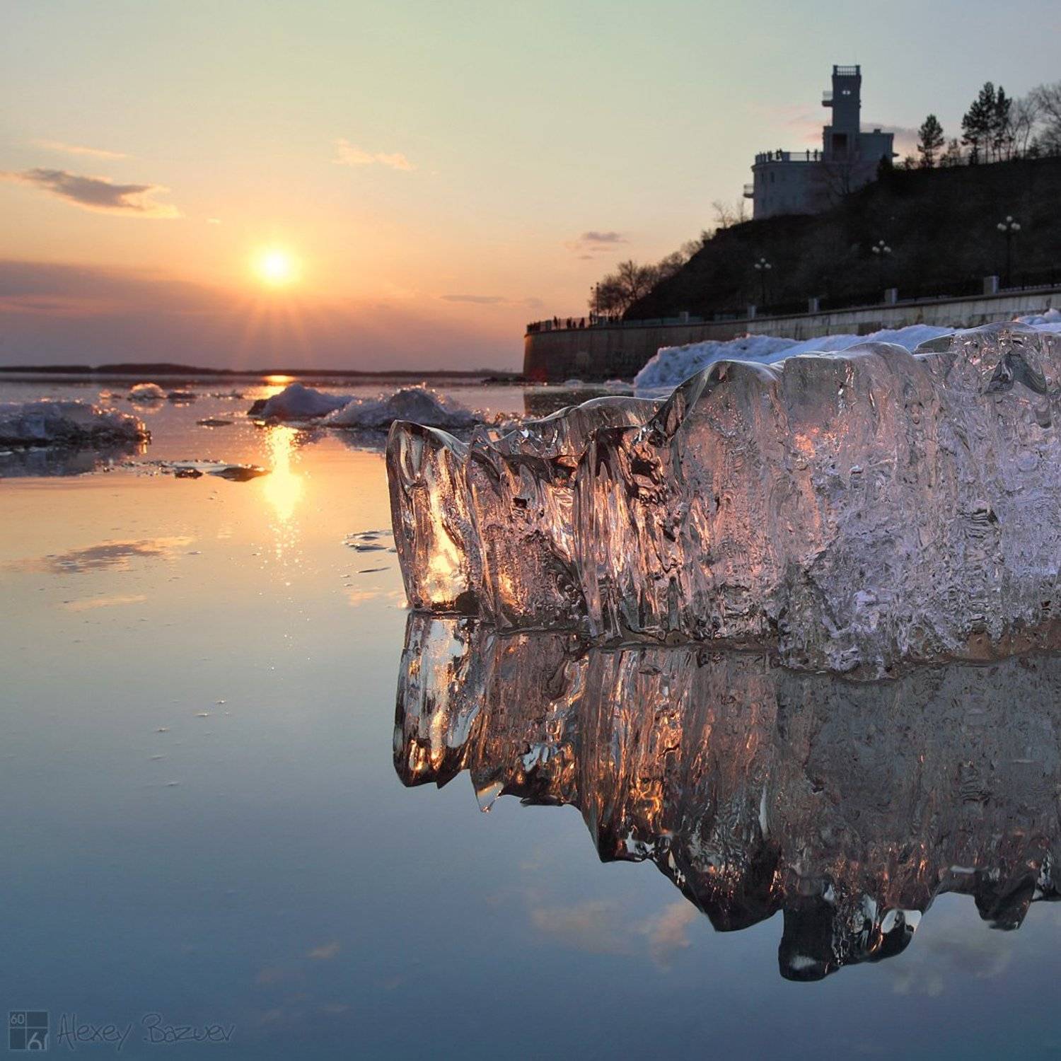 амур, лед, ледоход, закат, утес, Алексей Базуев