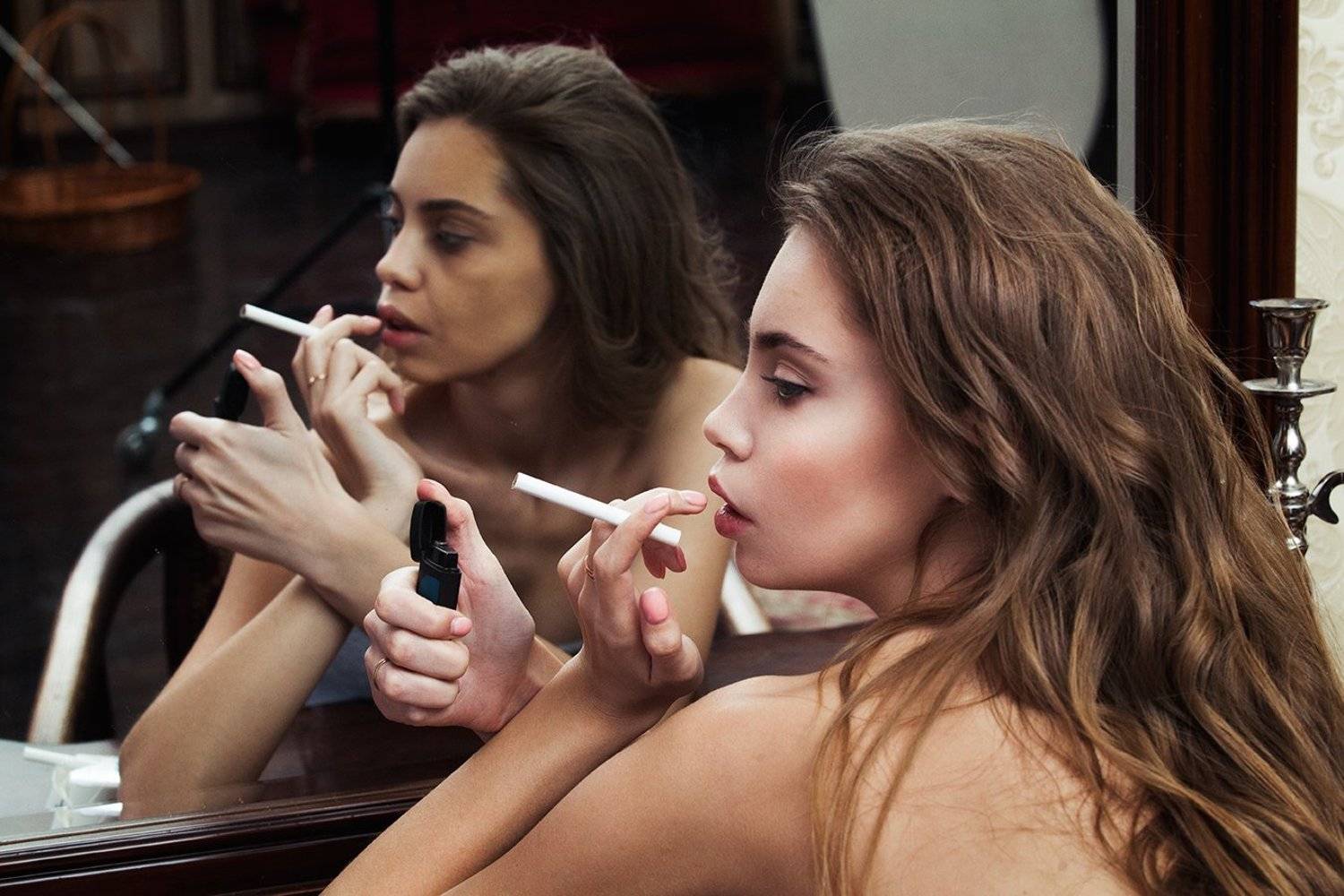Dangers Smoking, Бьюти, Вредкурения, Девушка, Зеркало, Отражение, Портерт, Сигарета, Сотников Иван