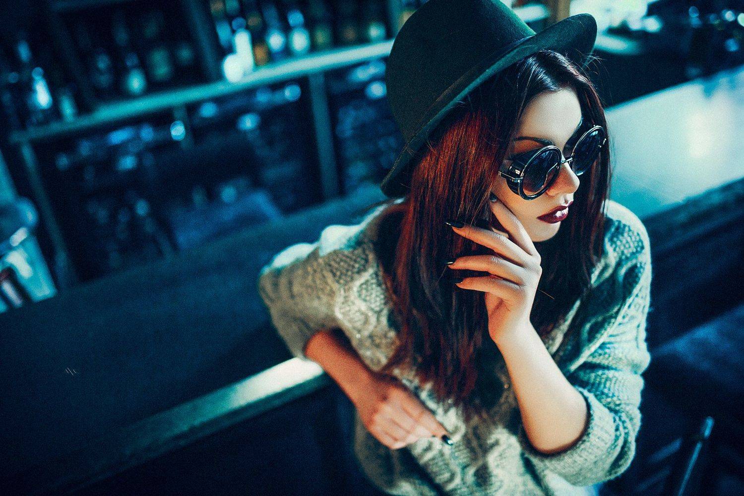 Beauty, Glasses, Hat, Portrait, Toning, Woman, Руслан Болгов (Axe)