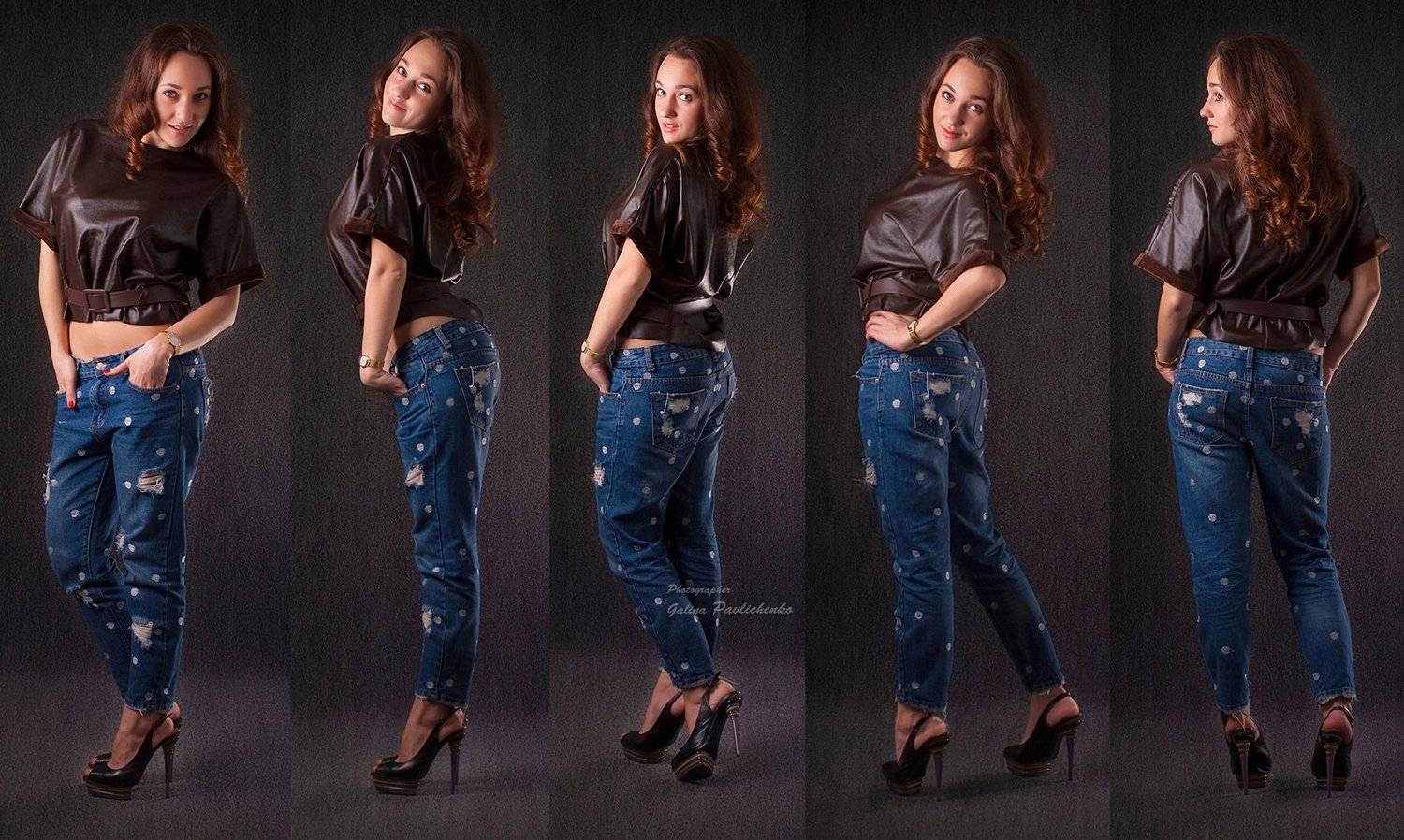 Гламур, Девушка, Джинсы, Длинные волосы, Поза, Фигура, Галя