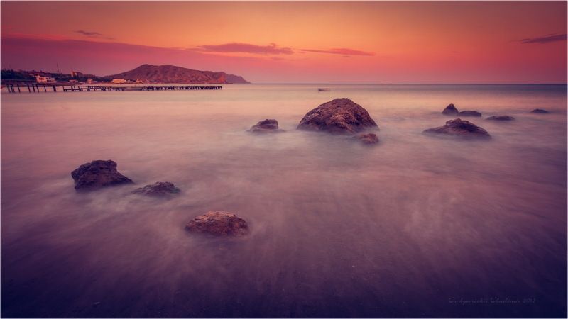 2012, Black sea, Закат, Камни, Крым, Море, Мостик, Судак, Черное море black sea фото превью