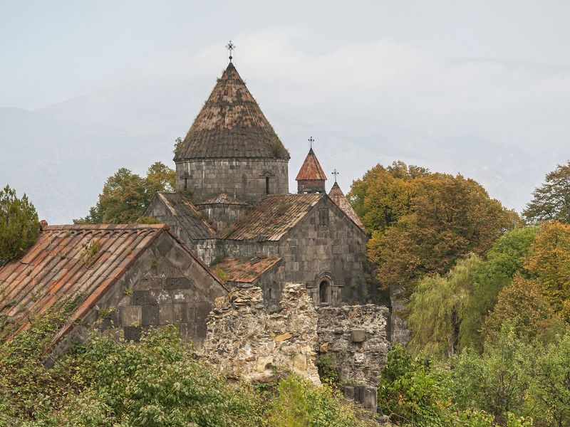 пейзаж, утро, осень, архитектура, руины, памятник, достопримечательность, средневековый, монастырь, путешествие, снг, закавказье, армения, санаин Санаин фото превью