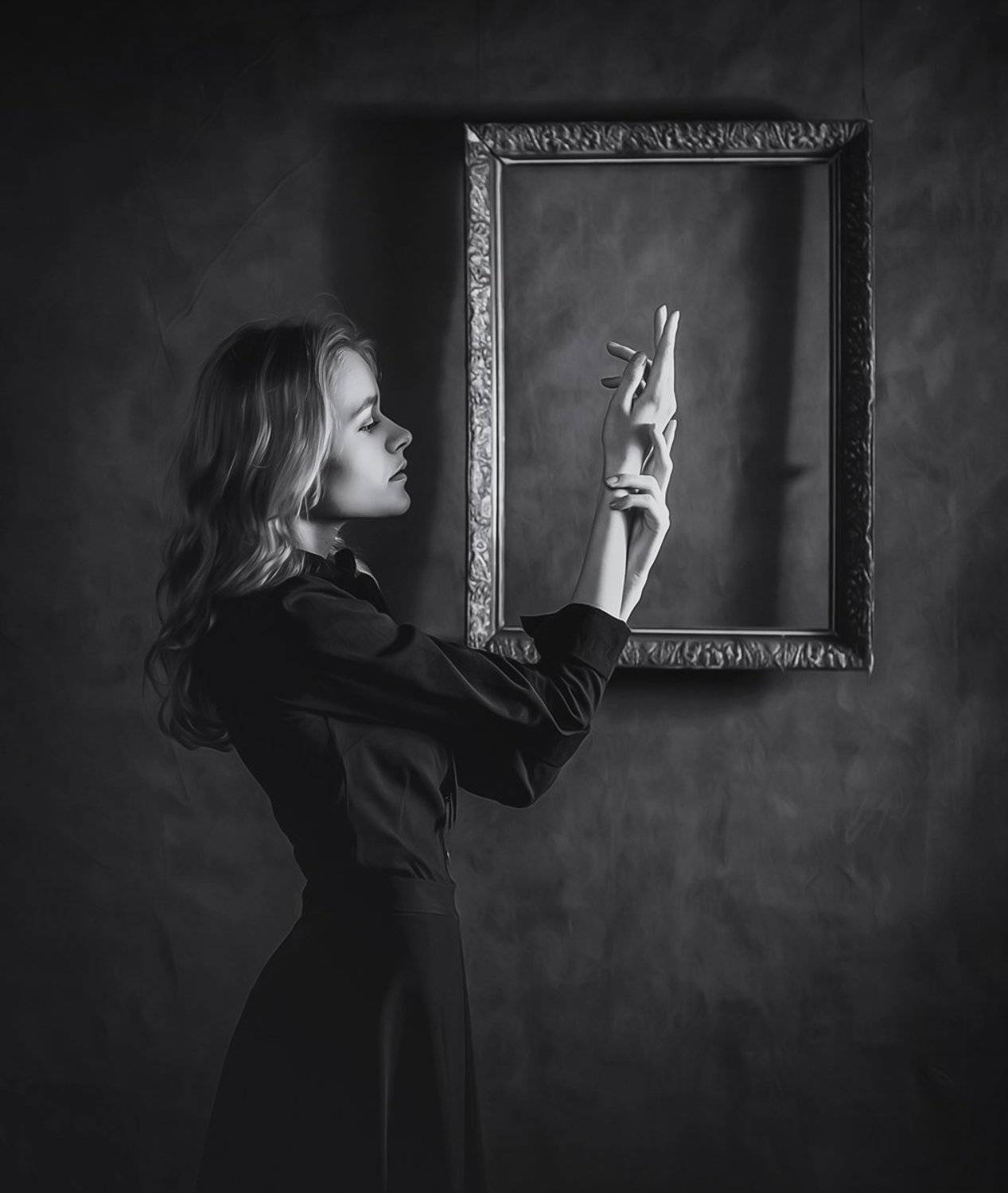 Аркадий курта, Арт, Жанровый портрет, Монохром, Портрет девушки, Руки, Светографика, Аркадий Курта