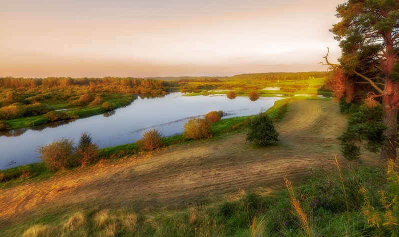 река вечер небо природа солнце закат трава Старый Изборск фото превью