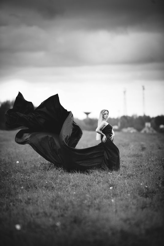 Ткань,черный,природа,платье,пасмурно,осень,поле,твин пикс, лора палмер,ворона,блондинка,тучи. Черные птицы фото превью