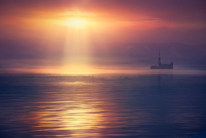 пейзаж, природа, река, солнце, свет, лучи, енисей, красноярск, блик, отражения  фото превью