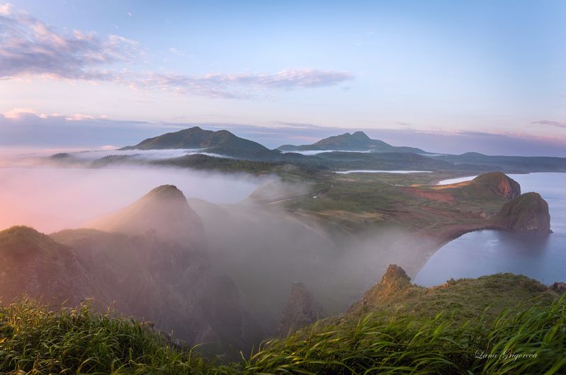 курилы, пейзаж, рассвет, утро, горы, туман *** фото превью