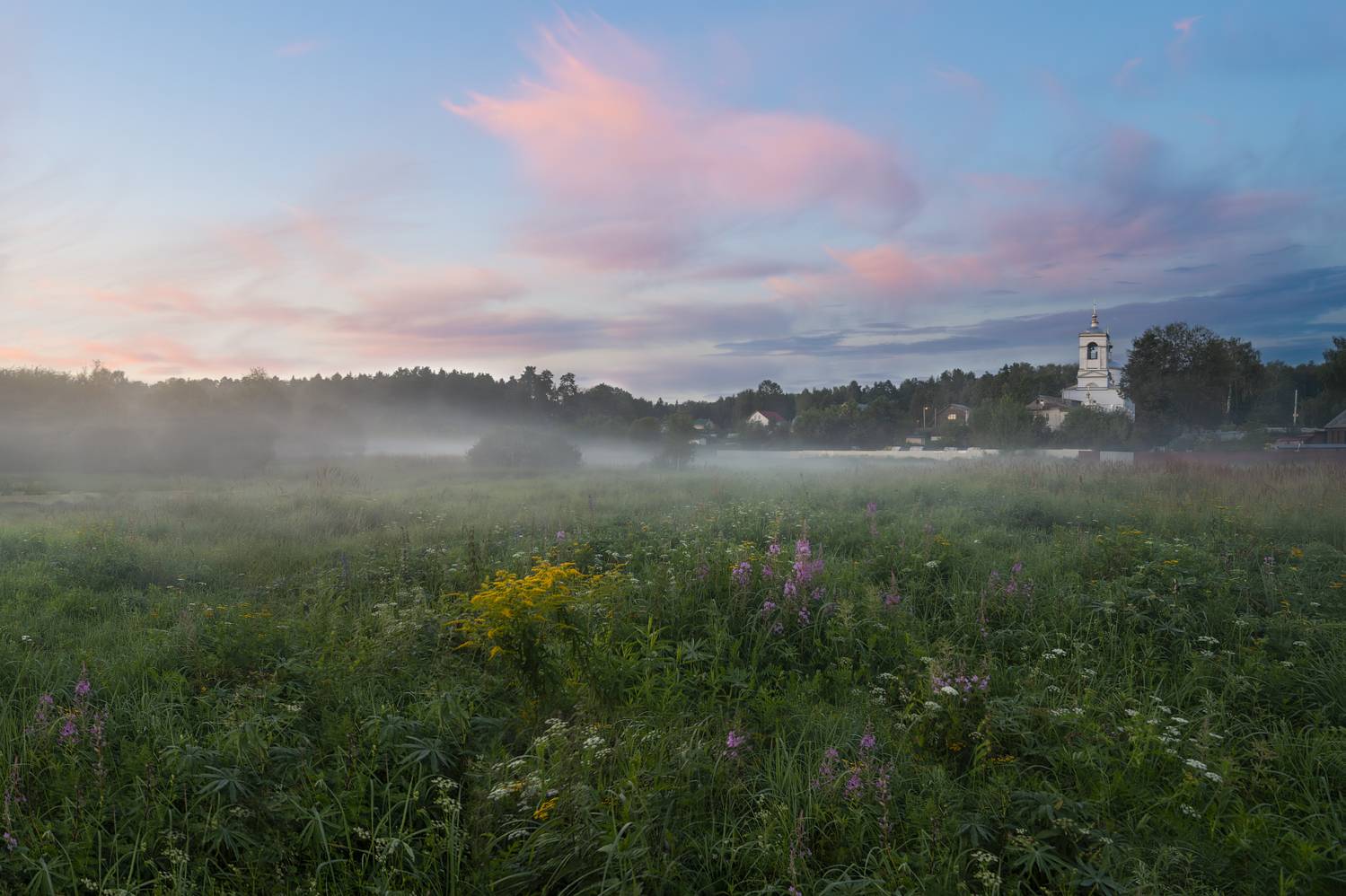 лето,вечер,закат,туман,небо,облака,краски,деревняюхрам, Виталий Полуэктов