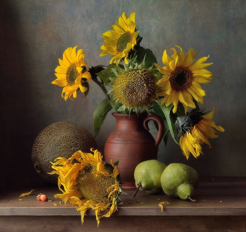 натюрморт,подсолнухи,букет,дыня,груши подсолнухи... фото превью