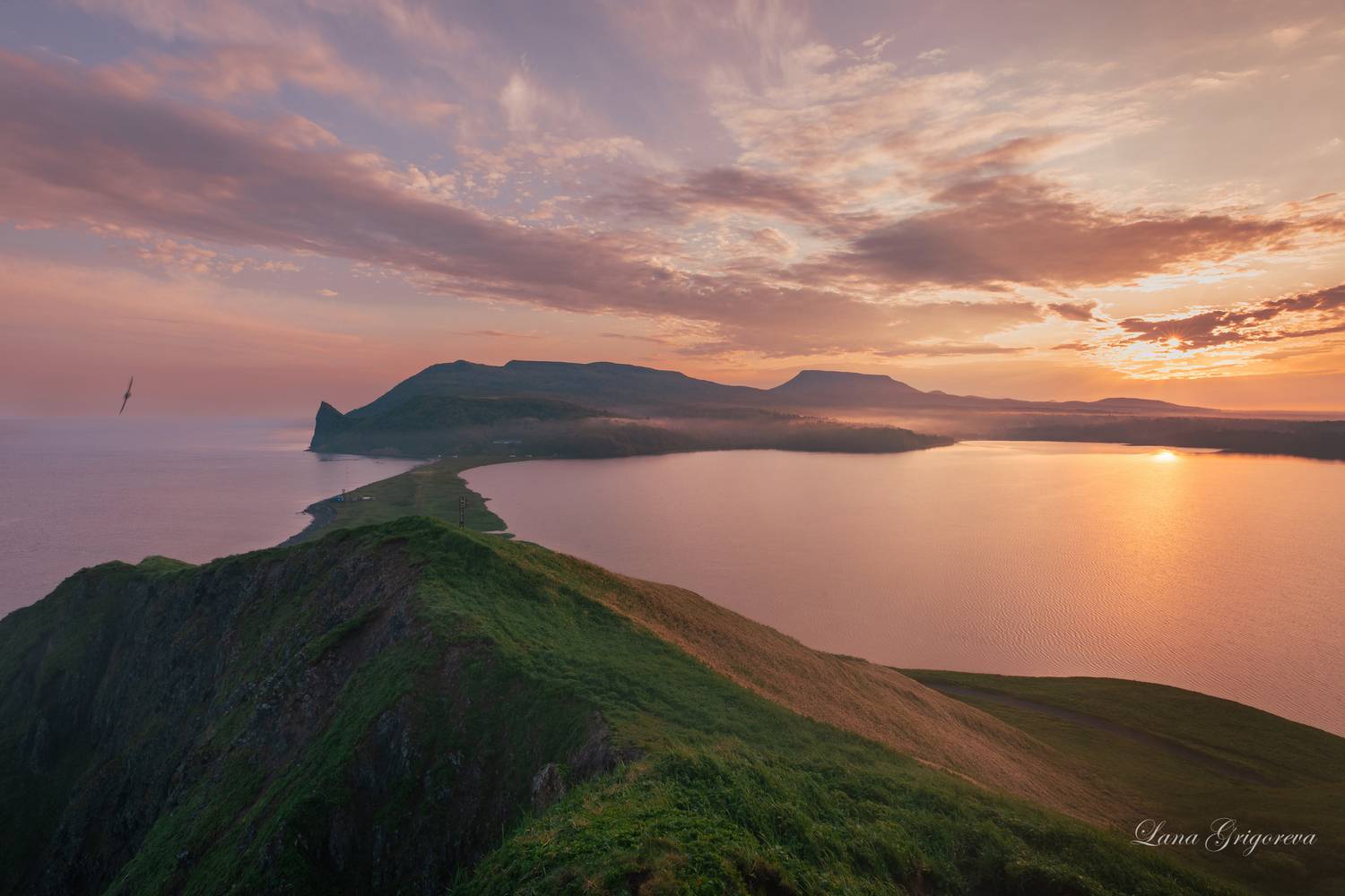курилы, россия, пейзаж, рассвет, туман, горы, Григорьева Лана