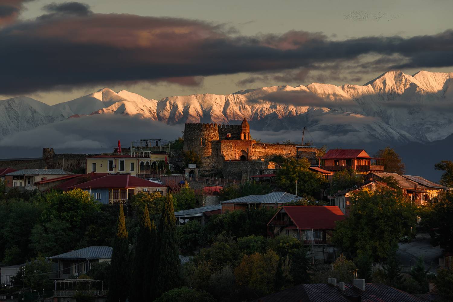 кавказ, грузия, georgia, горы, крепость, sighnaghi, архитектура, горы на закате, закат, сигнахи, кавказский хребет, Zakharov Armen