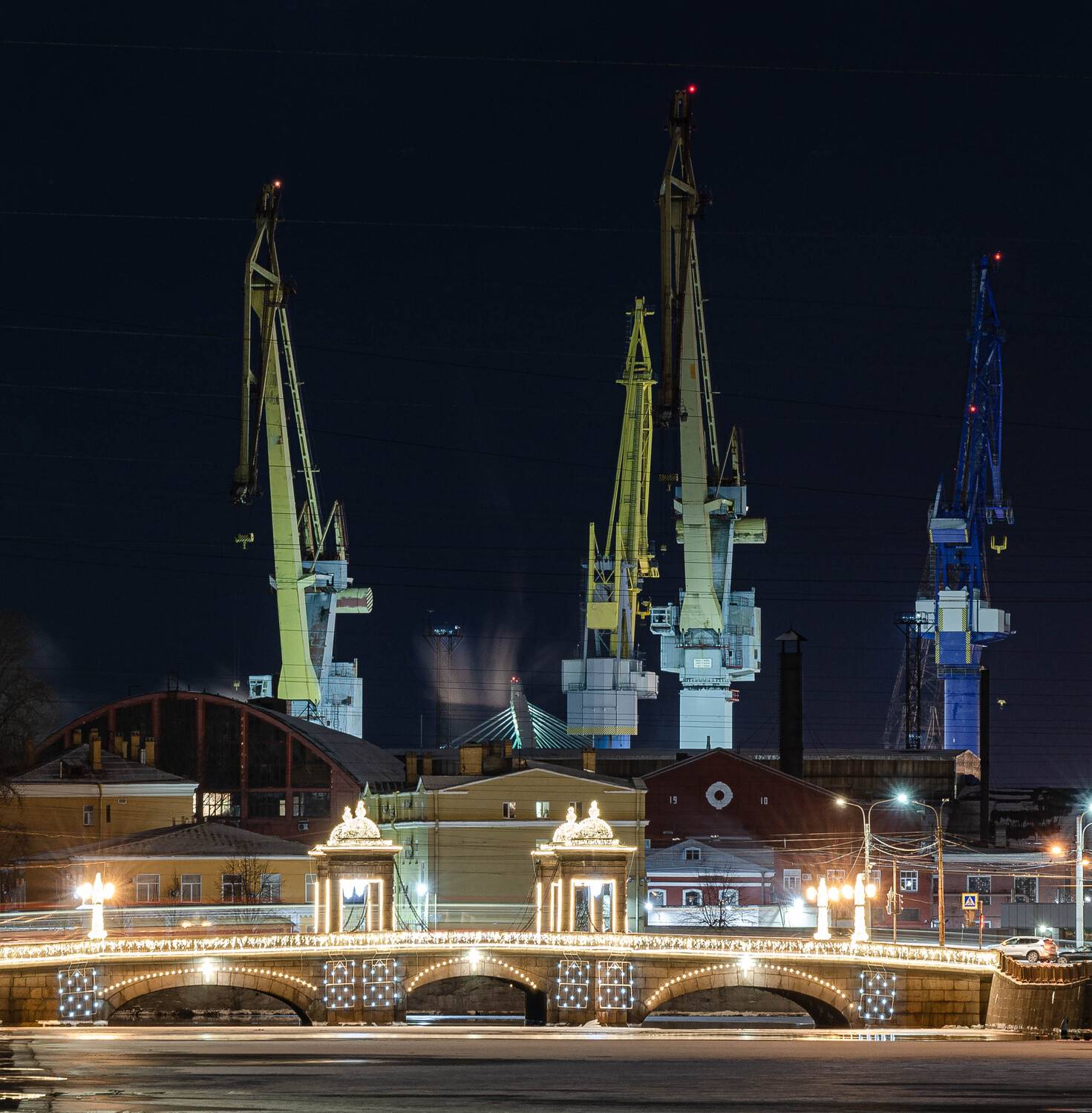 санкт-петербург, питер, петербург, спб, зима, кран, порт, мост, ночь, night, city, bridge, crane, city night, light, Alexey S