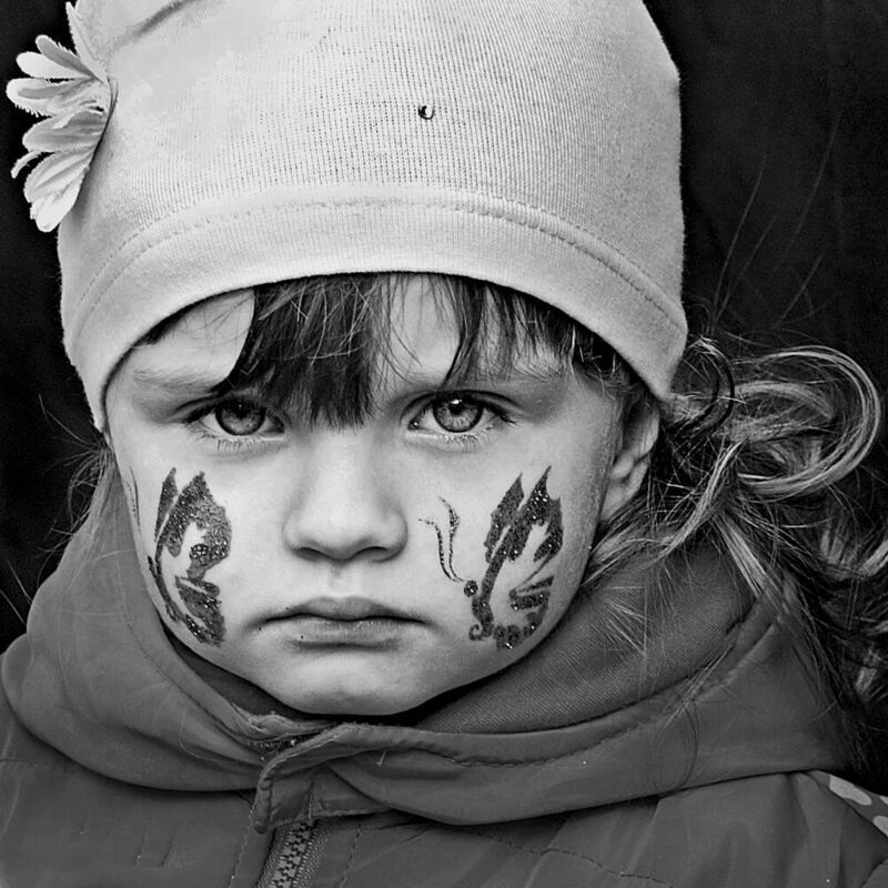 дети, девочка, чб, апатиты, глаза Аквагрим это серьёзно. 2016 фото превью