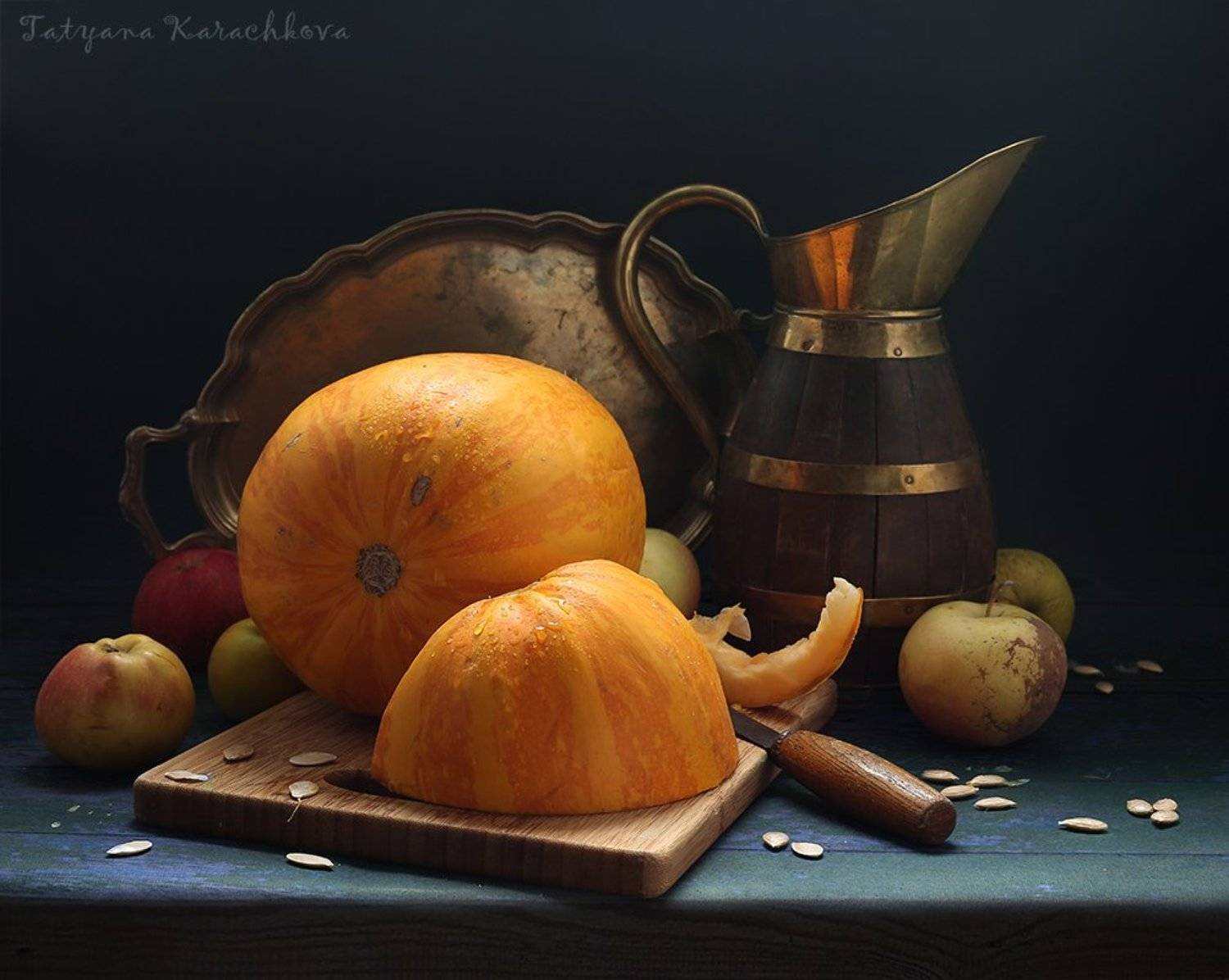 Апрель, Кувшин, Тыква, Яблоки, Tatyana Karachkova