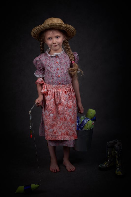 девочка, портрет, удочка дочь рыбака фото превью